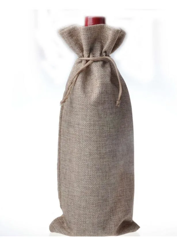 Sacs De Couverture De Bouteille De Vin De Jute De Noël De Champagne Couvre Une Bouteille De Cadeau Sac De Noce De Décoration De Vin Des Sacs De Verre Cordon Ornements NT