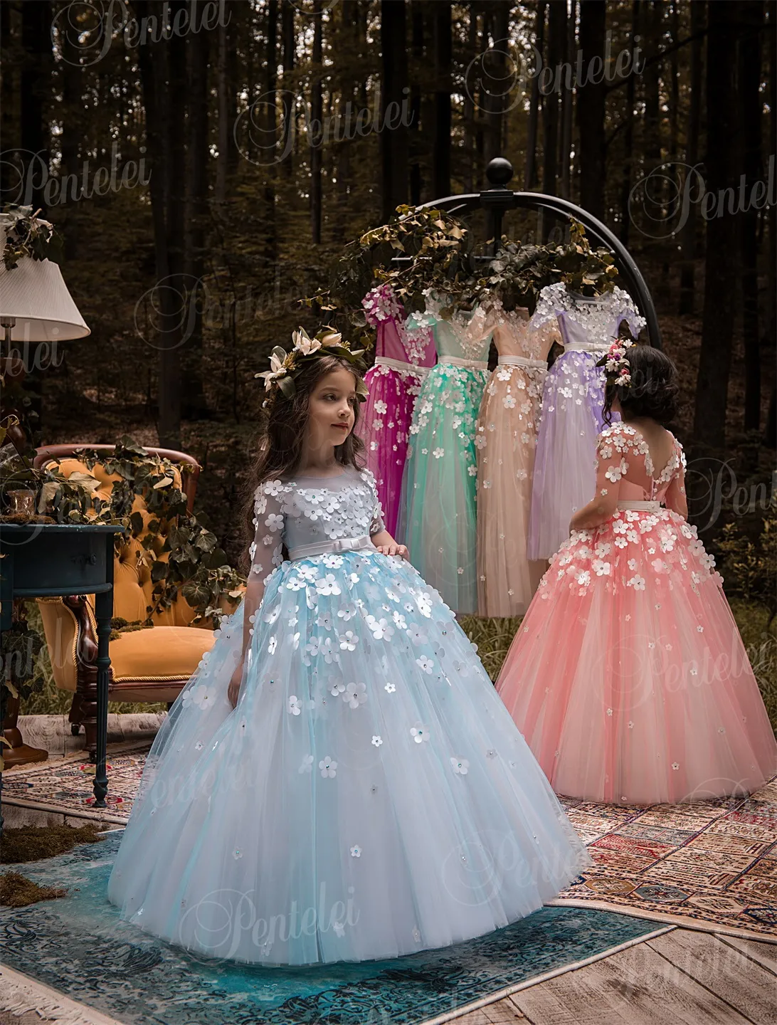 vestidos de primera comunion 2019 Penlelei Kinder Erstkommunionkleider für kleine Mädchen Langes süßes Blumenmädchenkleid mit handgefertigten Blumen