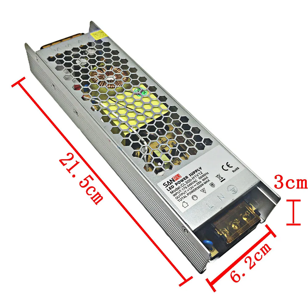 250W / 300W DC12V Switch Strömförsörjning AC till DC LED-belysningstransformator CL250-H1V12 / CL300-H1V12 Ultra tunt aluminiumskal 20.8A / 25A / förare