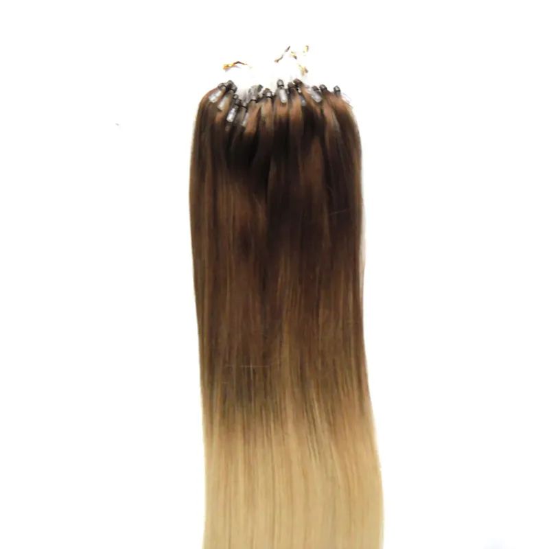 Não Remy 6/613 Ombre Micro Loop Fácil Anéis / contas Extensões de Cabelo Em Linha Reta 100g ombre cabelo brasileiro virgem
