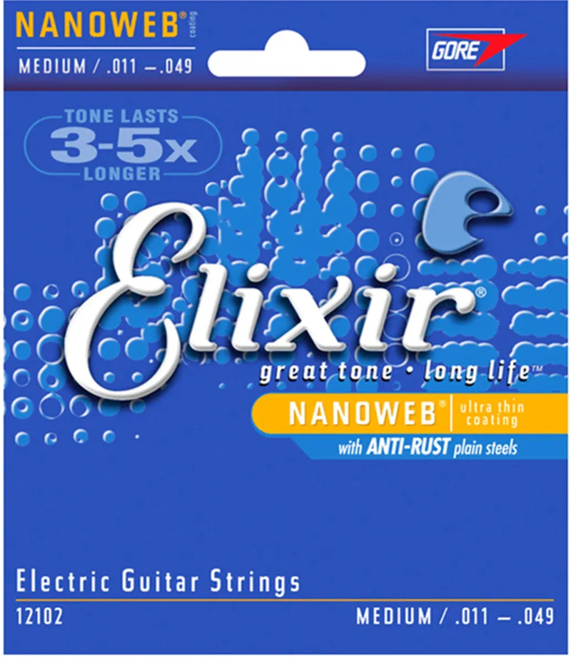 5 juegos envío gratis 011-049 pulgadas Elixir 12102 cuerdas de guitarra eléctrica NANOWEB revestimiento ultrafino instrumentos musicales medianos