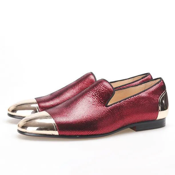 nouvelles chaussures pour hommes en peau de mouton à carreaux bleus et rouges de style de haute qualité avec bout en métal à l'avant et à l'arrière