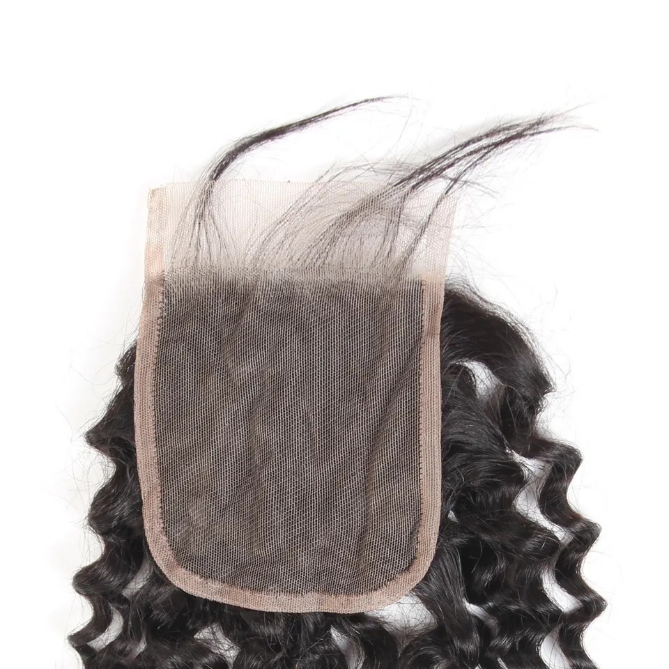 Brasilianisches reines Haar, Jerry Curly, 4x4-Spitzenverschluss, vorgezupft, mit Babyhaar