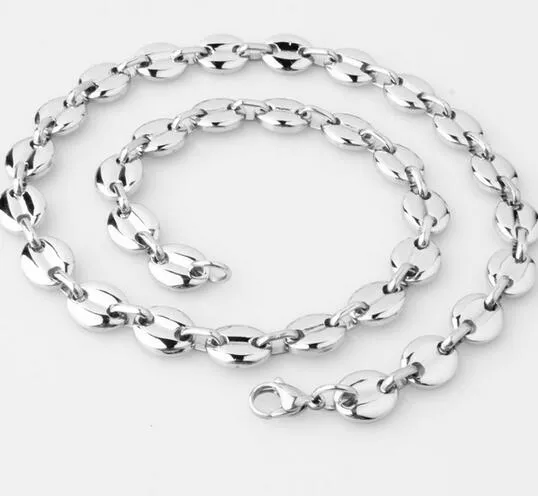 304 Stainless Steel Chains Fashion Slver tone coffee beans Chain Necklace 10.5mm 24'' for men's jewelry For Father Mother Sister Gifts