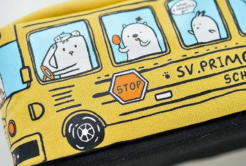 الأطفال قلم رصاص قلم رصاص Cartoon Bus Car Stationery Bag Cute Animals Canvas Canvas Pencil For Boys Girls School Supplies