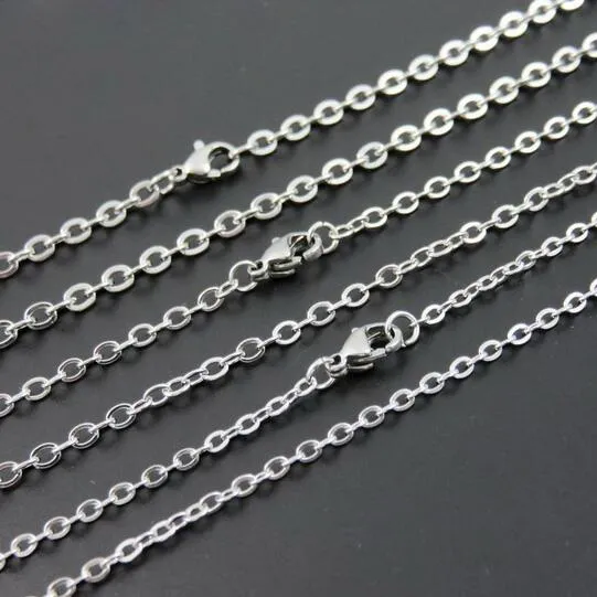 100pcs / lot Commercio all'ingrosso di gioielli da donna di moda in massa Saldatura in acciaio inossidabile argento Forte 1.5MM / 2.4MM Collana a maglie rolo ovali Catena minuscola