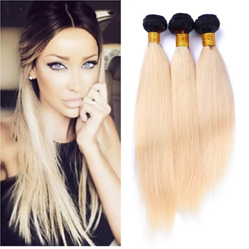 8A Ombre 613 Capelli vergini brasiliani 3 pacchi Dritto Biondo platino Radici scure Ombre Estensione dei capelli umani Prezzo all'ingrosso Capelli Remy