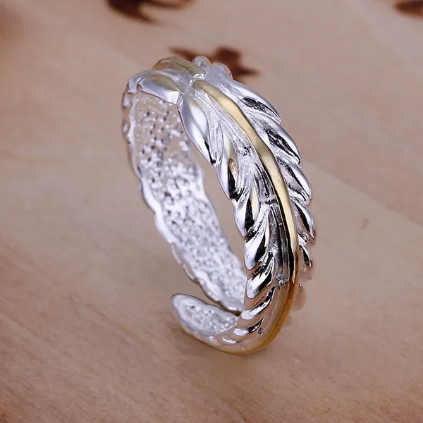 Gekleurde veren sterling zilveren sieraden ring voor vrouwen WR020 mode 925 zilveren Band Rings316f