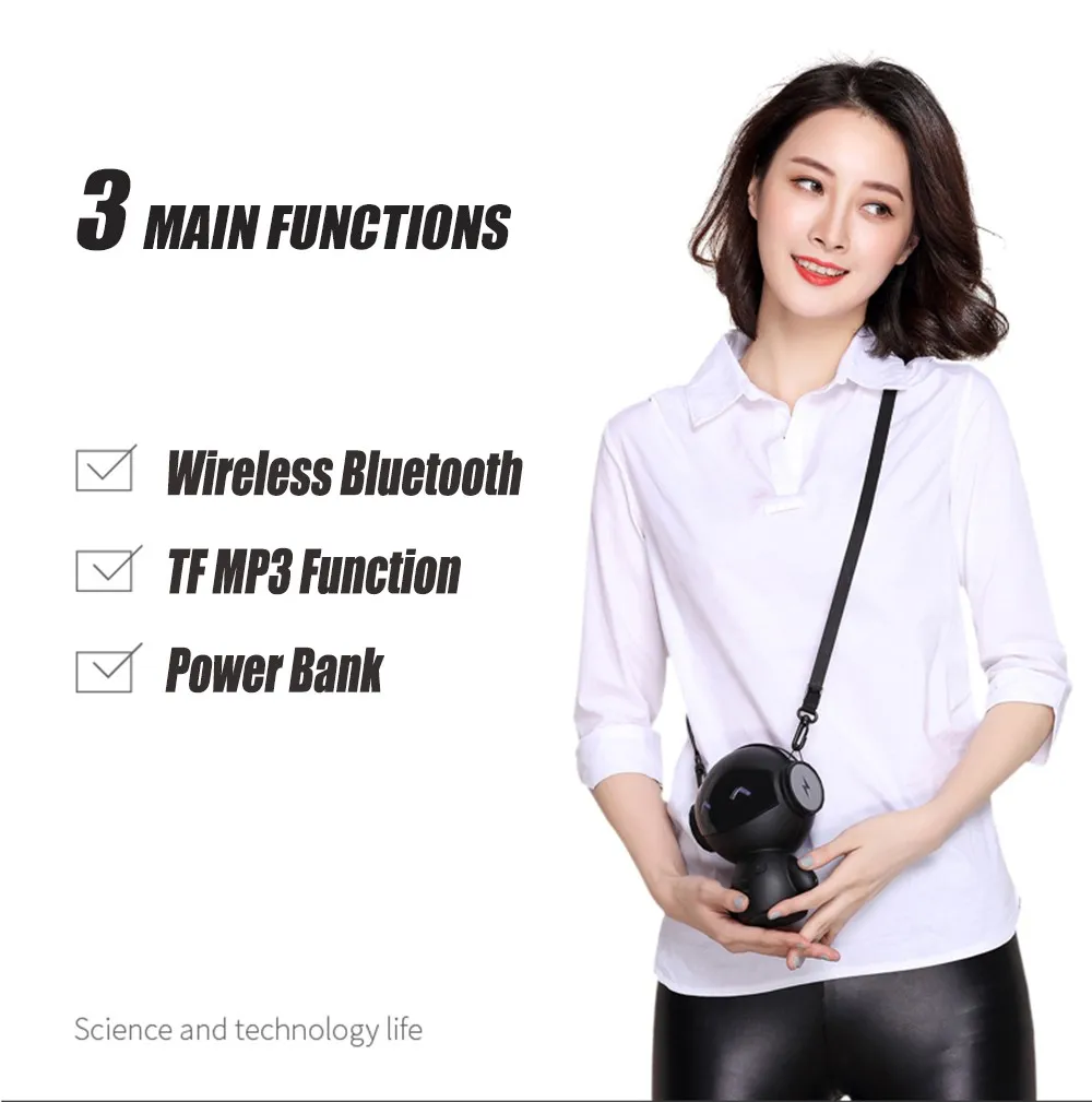 Портативный мини -робот -робот в форме 3 в 1 Multifunction Bluetooth -динамик с поддержкой Power Bank Card Mp3 Игроки Руки Call Auxin5081501