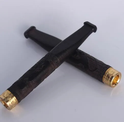 Reines schwarzes Holz Ebony Geschnitztes Holz Zigarettenhalter Kupferkopfstangen Filter Flachschnitzung 8mm Rohrmund rundes Typ Zigarette