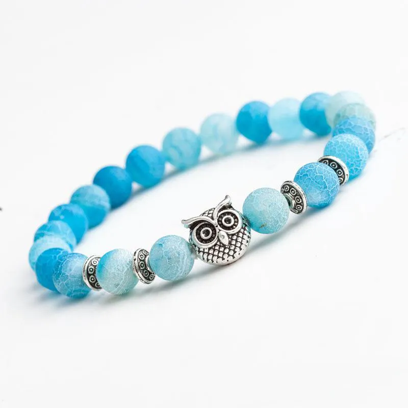 nova chegada atacado Cabeça do leão Pulseira Owl Buddha contas Pulseiras Bangles Charme Pedra Natural Bracelet yoga Jóias Homens Mulheres