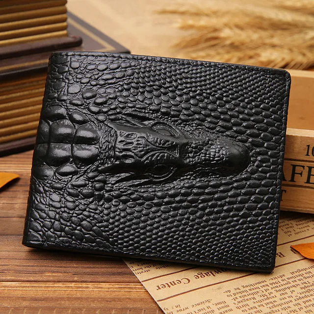 Fashion Crocodile Head Grain Men Wallets Genuine Leather Quality Cross Vertical Hidden Pocket Card Holder Wallet Free Shipping