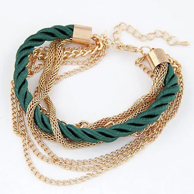Hot Sale Trendy Charm Bracelets Hand Weave Rope Chain Multilayer Chains Wrap Bracelet for Women Dresses Accessories Gold Plated