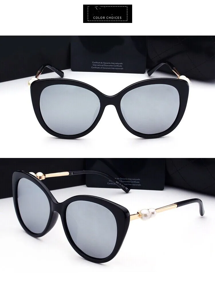 2018 woman sunglasses lady luxury designer with box logo UV400 polarizing fashion sunglasses for women pearl frame sunglasses