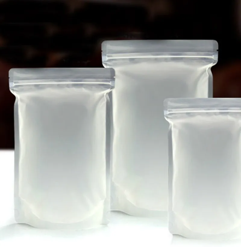 曇らされた表面透明なプラスチックジップロックの梱包袋は袋を立てます100個/ロット9 * 13 10 * 15 11 * 18 12 * 20cm 14 * 20 15 * 22cmの卸売9-32cm
