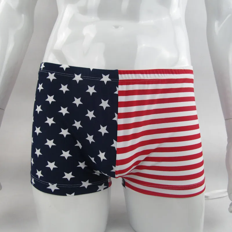 Herrenschwimmschreibungen Trunks Unterwäsche G8424 USA Flag Stern Streifen blau rot gedruckt Nylon spandex301s