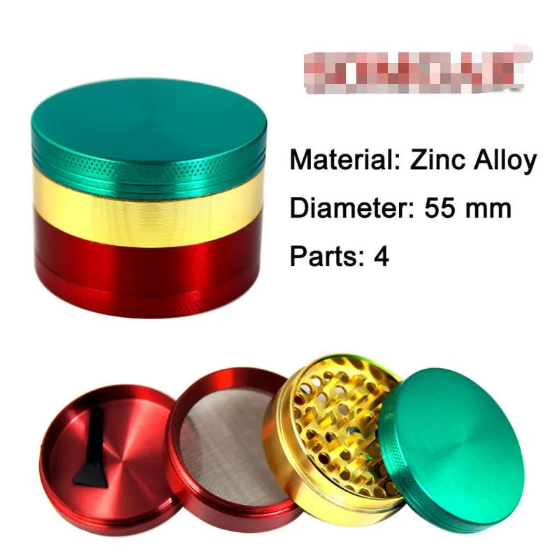 Broyeur métallique manuel coloré en alliage de Zinc, 55mm, 4 pièces, Machine à fumer, outils de détection, broyeur de tabac à herbes, abrader