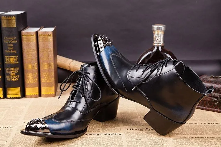 Zapatos de hombre 2018 Botas de hombre de tacón alto con punta de acero de alta calidad, botas altas ¡Tendencia de moda de hombre de botas de cuero para hombre! UE37-46