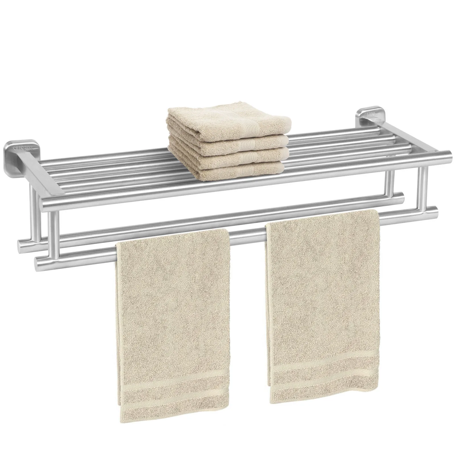 Stainless Steel Double Towel Rack Wall Mount Bathroom Shelf Bar Rail Hotel Style