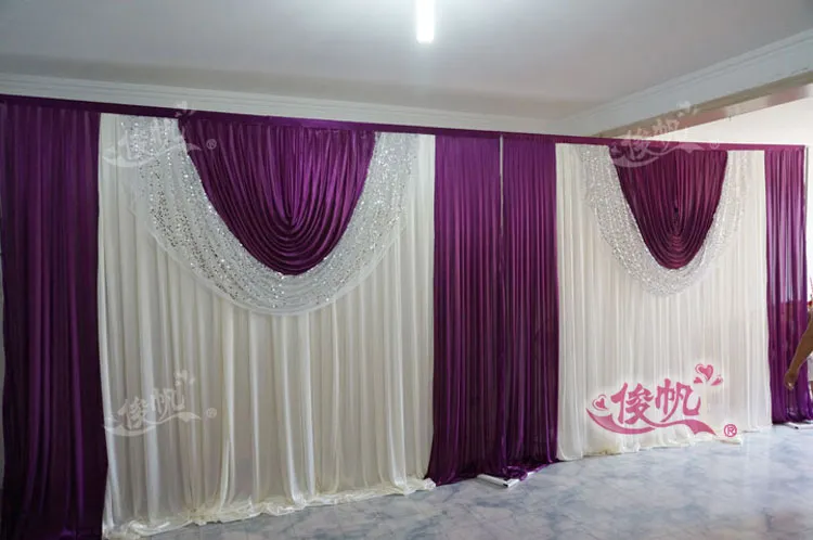 Fondali da matrimonio 3 * 6 m decorazione romantica tenda da sposa bianca con festoni viola paillettes consegna veloce