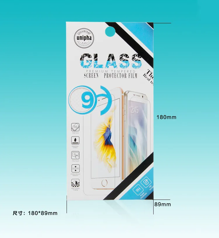 500 sztuk Hurtownie 9H Szkło Premium Screen Screen Protector Film UNIPHA Paper Packaging Box dla iPhone 7 / 6Sung Note 7