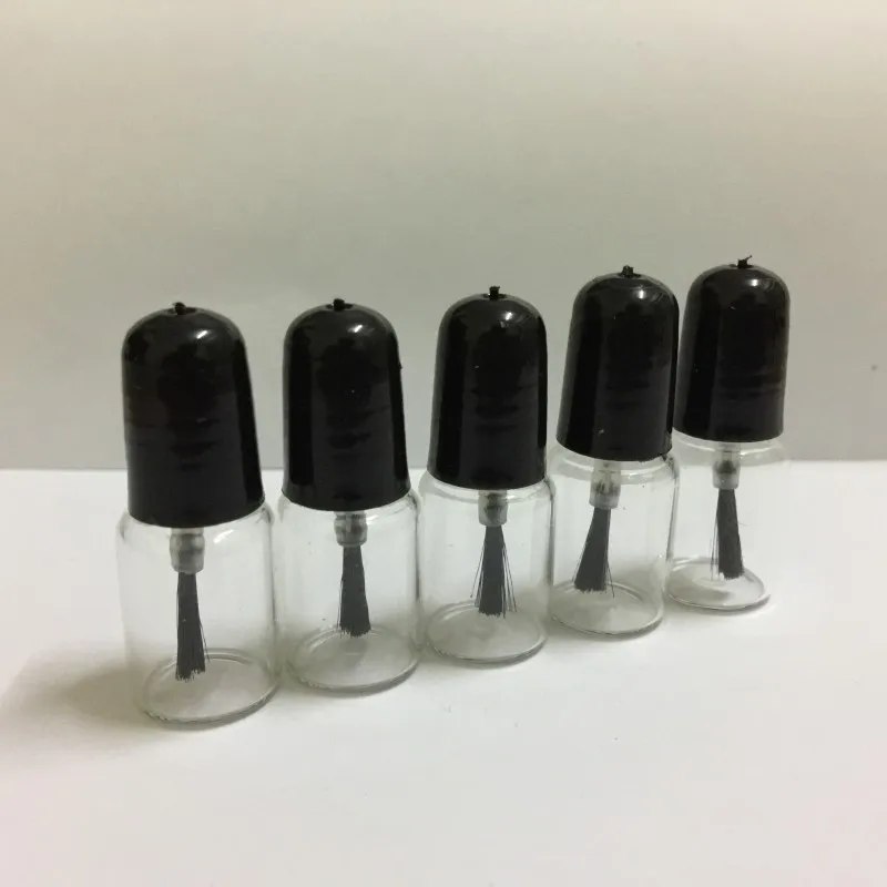 3 ml Mini-Glaspolitur-Leerflasche mit Pinsel, schwarz/weißer Deckel, 16 x 42 mm, rund, durchsichtig, für Kosmetika, Kosmetik-Nagellack-Probenbehälter, Tube