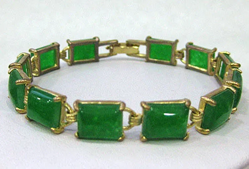 Bracelete verde do punho do punho do link do jade 7,5 polegadas