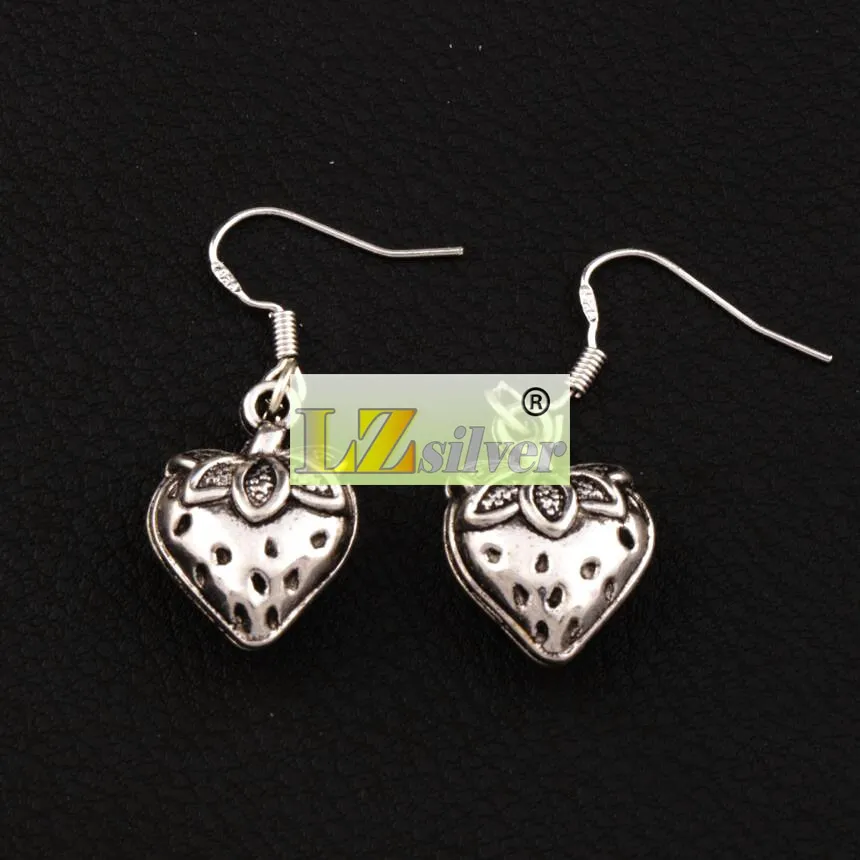 Boucles d'oreilles lustre fraise 3D, crochet d'oreille poisson en argent 925, esE937 14.4x37mm