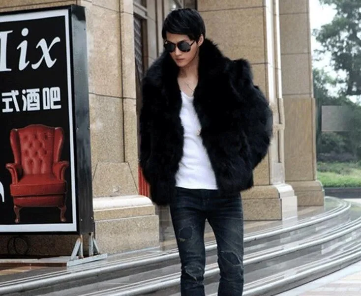 2022 Mens Fashion Solid Vetement Homme Faux Fox Fur Coat Casual Warm Jacket Outwear Autumn Winter Style Plus Size L-3XL