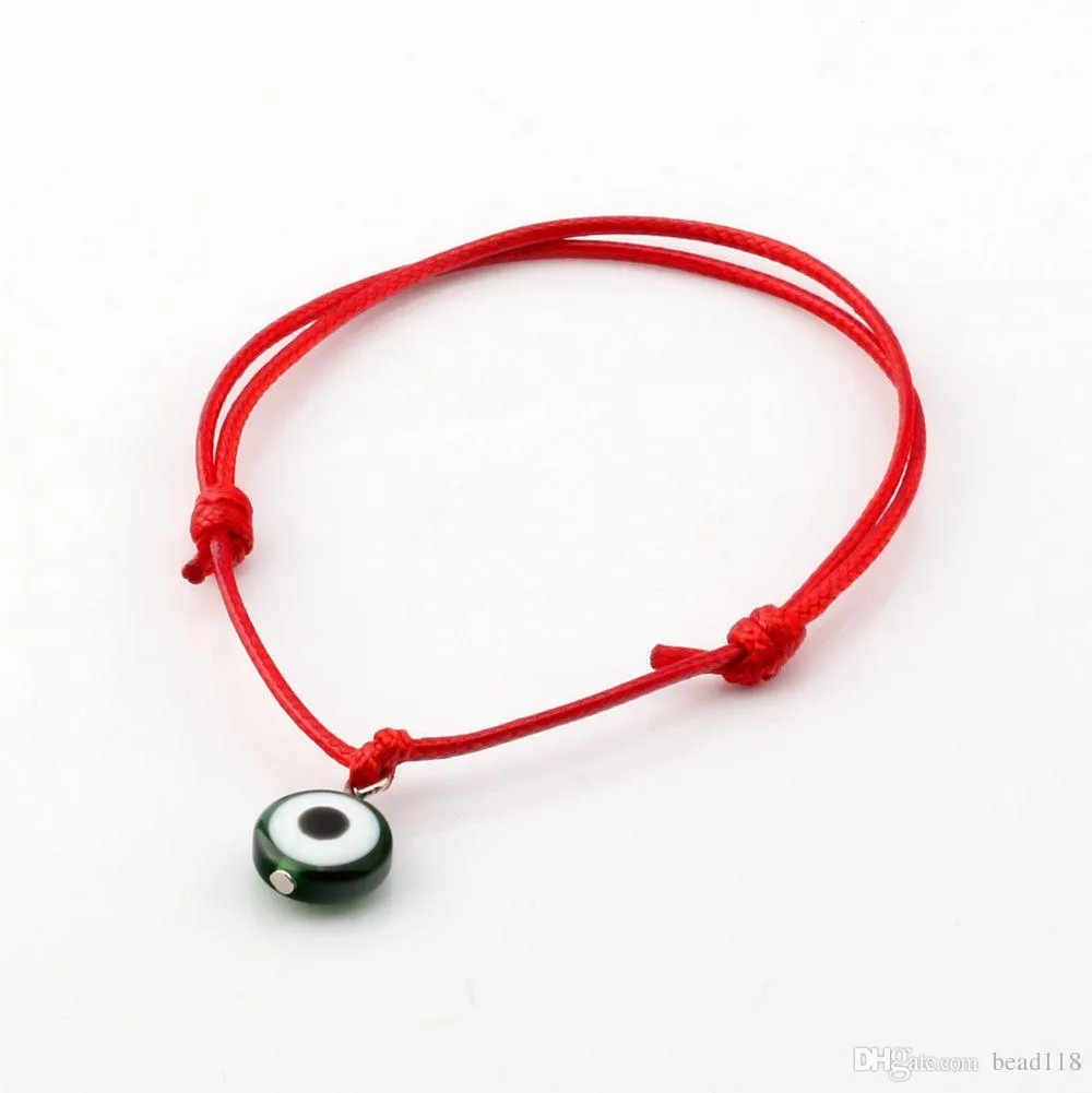 Red Wax Rope Mixed Color Resin Evil Eye Beads Charm Adjustable Bracelets