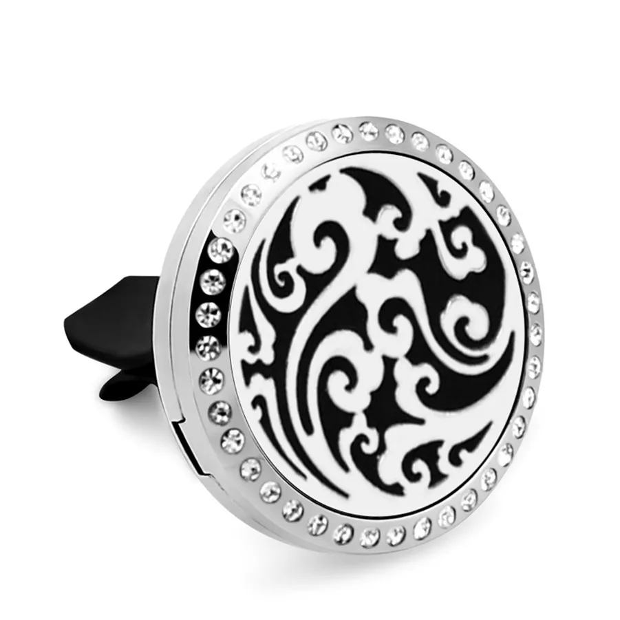 CZ021-CZ030 30mm Bling Round Magnet Dyfuzor Ze Stali Nierdzewnej Samochód Aromat Medalion Darmowe Podkładki Essential Oil Car Dyfuzor Lockets z 5 sztuk Pads