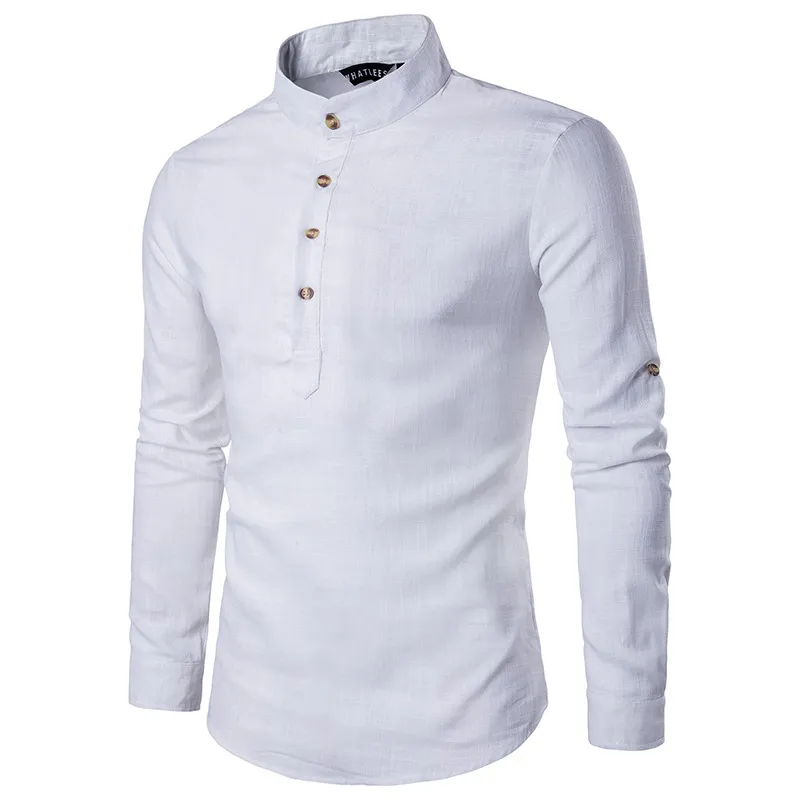 Solide décontracté lin hommes chemises hommes à manches longues chemises habillées chemise en coton hommes chemise grande taille Slim Fit Homme