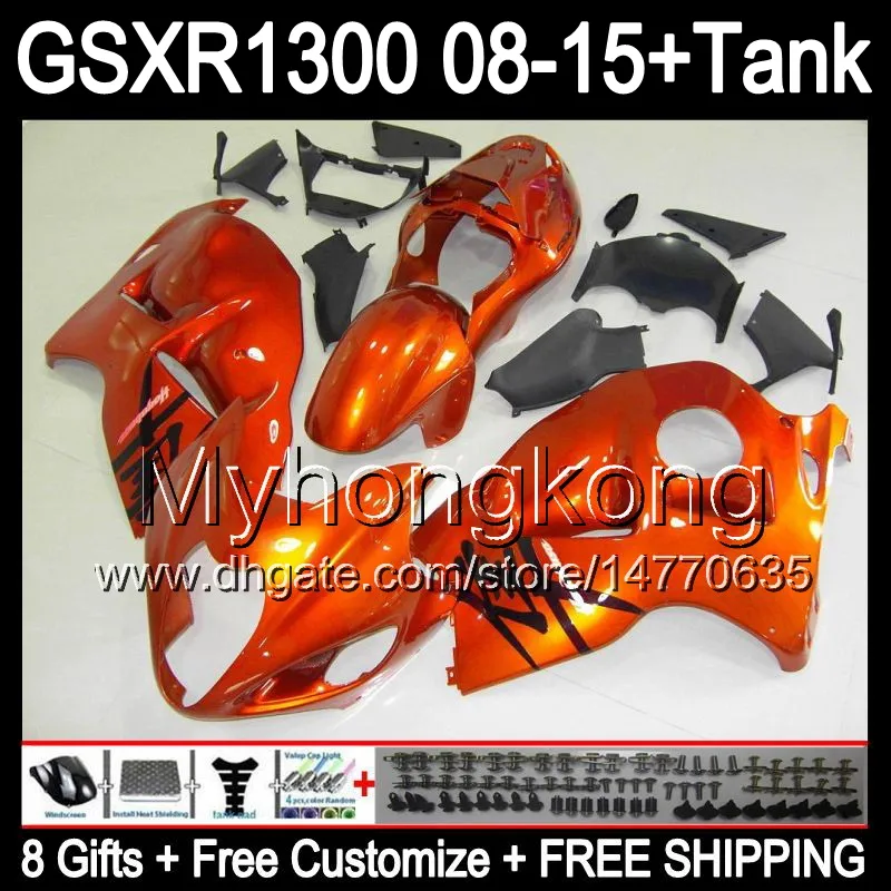 8Gifts för Suzuki Hayabusa GSXR1300 08 15 GSXR-1300 Glans Orange 14MY166 GSXR 1300 GSX R1300 08 09 10 11 12 13 14 15 Fairing Orange Svart