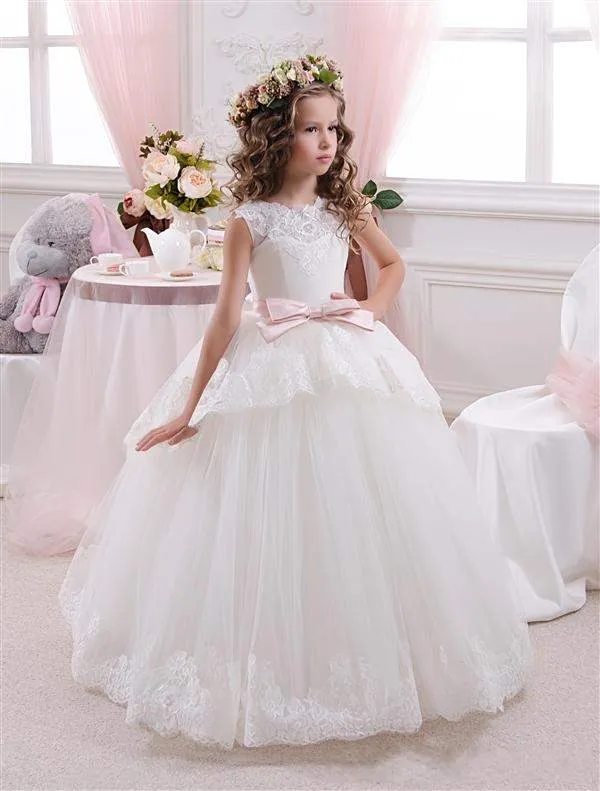 White Ivory Flower Girl Dress for Girls Ankle-Length A-Line Sweetheart  Neckline Sleeveless Ball Gown with Bow Sash and Rhinestone Embellishments  from Dhgate Flower Girls' Dresses - price 42.45