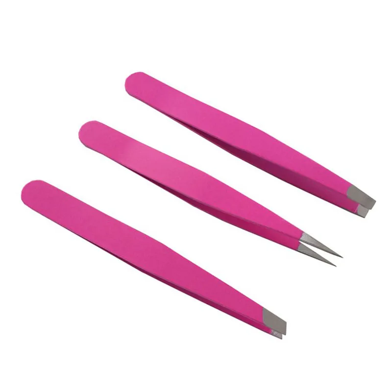 Rostfritt stål ögonbryn Tweezer set 9.6cm Slant Tips / Punkt Tips / Flat Tips Rose Eyebrow Pincett för hårborttagning Ansikte Skönhet ZA2360