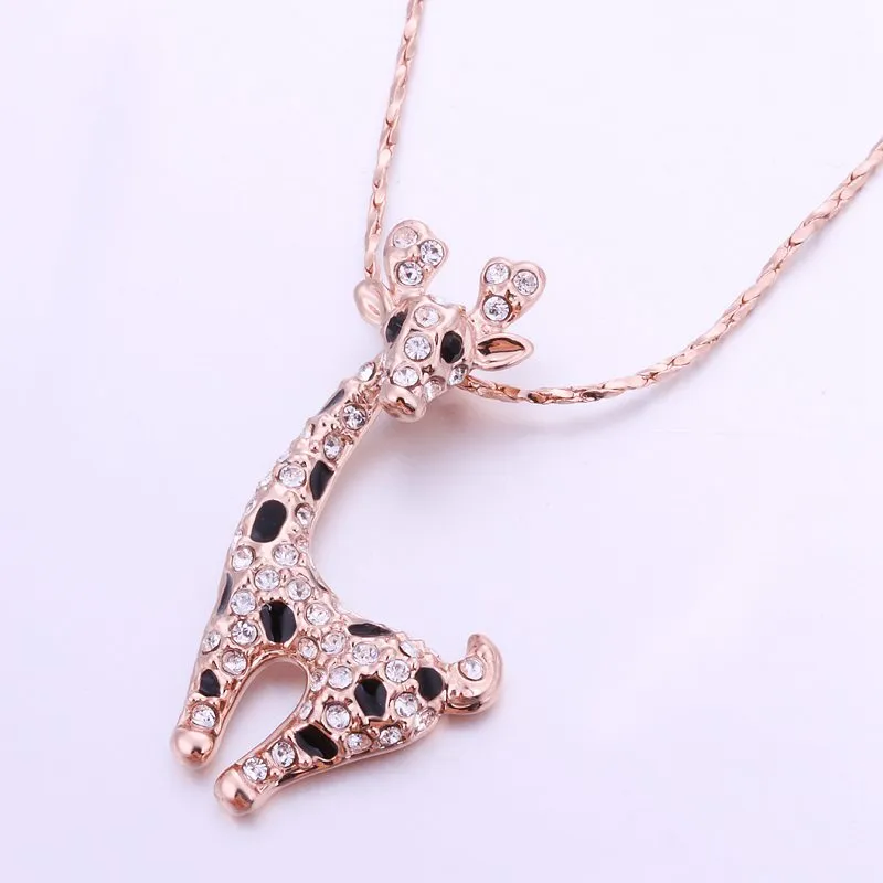 Heißer Verkauf Rose Gold weiß Kristall Schmuck Halskette für Frauen DGN522, Giraffe 18K Gold Edelstein Anhänger Halsketten mit Ketten