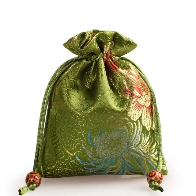 Thicken Chrysanthemum Small Silk Brocade Tas Trekkoord Gift Verpakking Sieraden Parfum Specerijen Opslag Pouch Snoep Thee Lavender Gunst Tassen