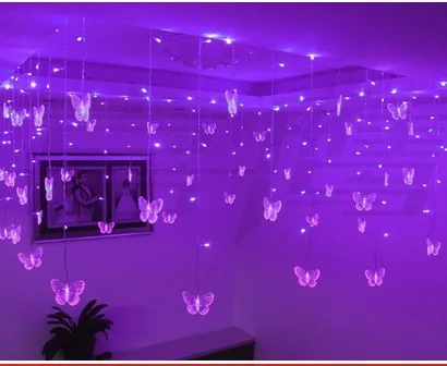 Luces de cortina de cadena LED de mariposa para la boda de vacaciones de festival 3.5 * 0.6m 100leds Guirnalda de navidad