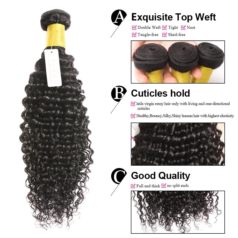 Malaysian 3 Bundles With 4 X 4 Lace Closure Deep Wave Unprocessed Human Hair Weave Hair Extensions Black Natural Color5142192