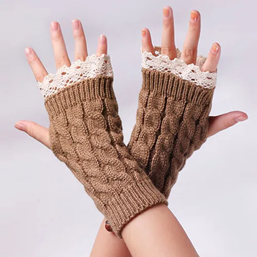 Wholesale- Selling Women Fingerless Lace Gloves Soft Knitted Warm Long Mitten Wrist Warmer Winter Gift
