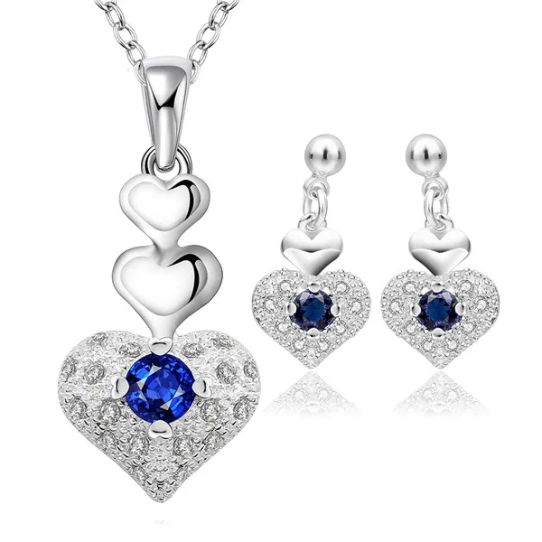 brand new Heart-shaped diamond sterling silver plated jewelry sets for women DS772,popular 925 silver necklace earring jewelry set