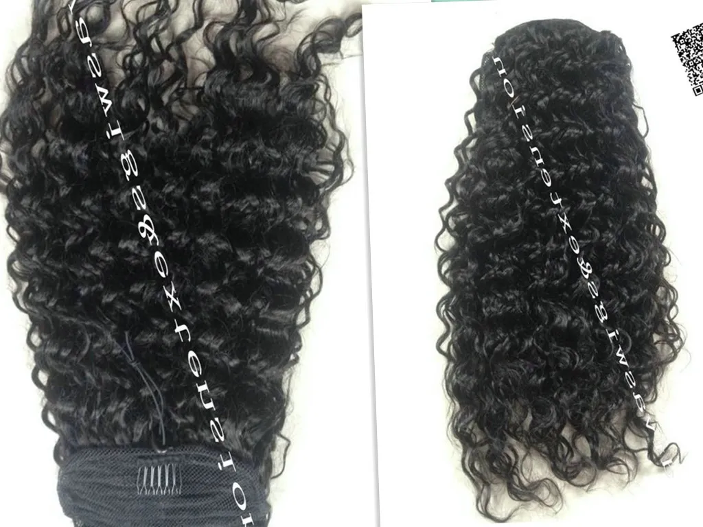 Alta Qualidade 10-22 polegada 120g Afro Kinky Cabelo Encaracolado Rabo de Cavalo Perucas de Cordão Rabo De Cavalo Encaracolado Longos Buns Peruca