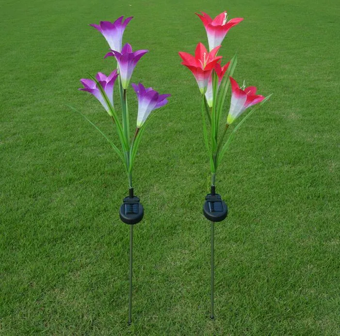 LED Solar Lamps Garden Lights LED Power Flower Stake Light Color Changing Outdoor Path Yard Decoration 4LED2068515