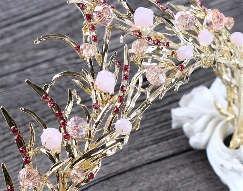 Vintage Wedding Bridal Gold Leaf Headband Crystal Rhinestone Crown Tiara Hair Band Jewelry Headpiece Princess Queen Party Prom Jew7141143