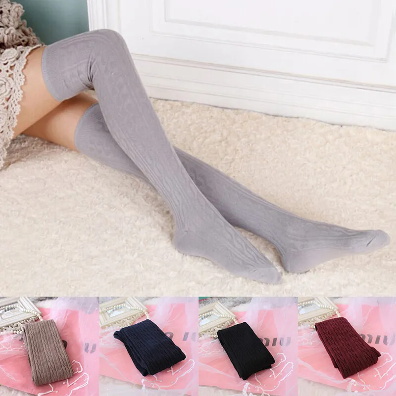 Wholesale-New Woman Wool Braid Over Knee Socks Thigh Highs Hose Stockings Twist Warm Winter