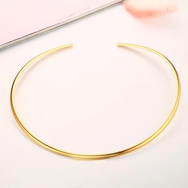 Gold-Farbe Offene Drehmomente Halsketten Mode Edelstahl Halsband Für Frauen Partei Schmuck Sommer Stil
