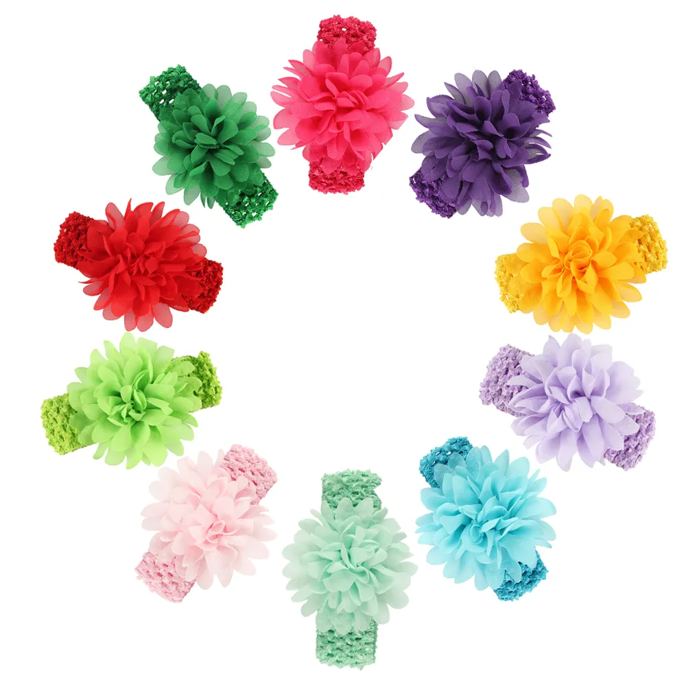 Baby hoofdbanden bloemen kinderen chiffon haaraccessoires hoofdband met brede elastische haakband meisjes stretchy hairbands kha556