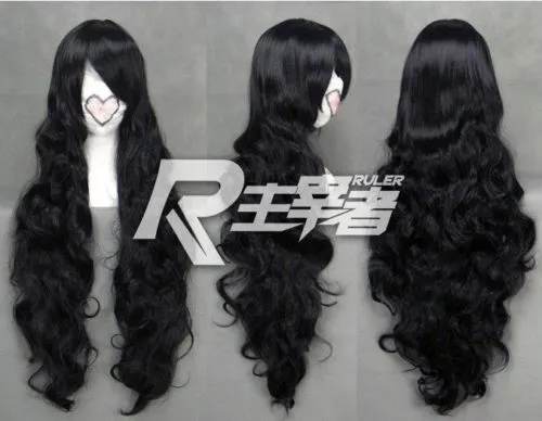 100% Brand New Alta Qualidade Moda Imagem full lace wigsLong Preto Encaracolado Ondulado Anime peruca Cosplay frete grátis