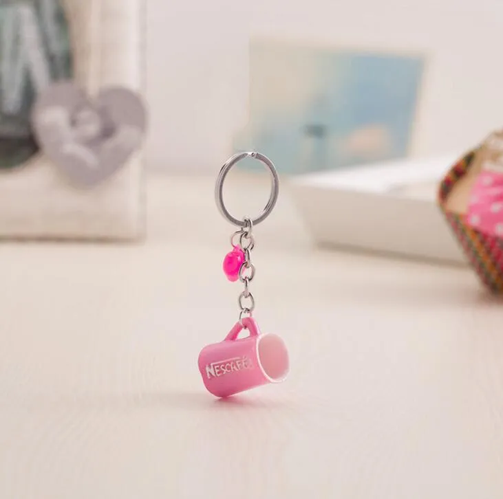 Brand New Creative Cute Cup Brelok Resin Coffee Cup Car Key Wisiorek Metal Klucz Ring Kr118 Breloki Mieszaj Zamów 20 sztuk dużo