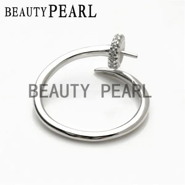 Pearl Mountings Open Ring Blank Findings Zircon 925 Sterling Silver for DIY Jewelry Making 